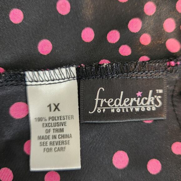 Frederick’s of Hollywood Pink Black Polka Dot Slip Dress Nightie 1X Babydoll Y2K - Picture 3 of 6